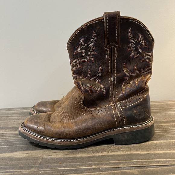 Justin Boots Shoes Justin Brown Leather Square Toe Western Cowboy